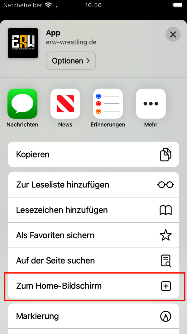 Screenshot zum App Installieren auf iOS: Zum Home-Bildschirm