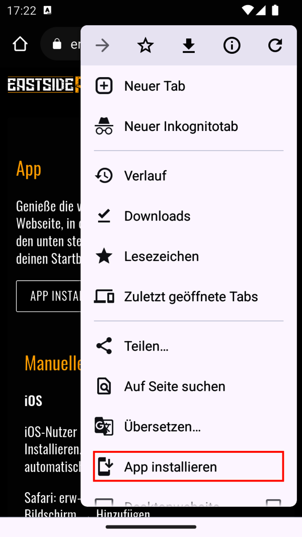Screenshot zum App Installieren auf Android: App installieren Seitenleiste